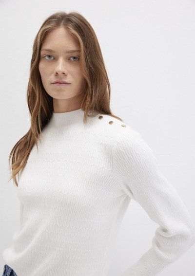 DİK YAKA KAZAK Kırık Beyaz