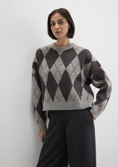 YUVARLAK YAKA KAZAK Gri Melanj