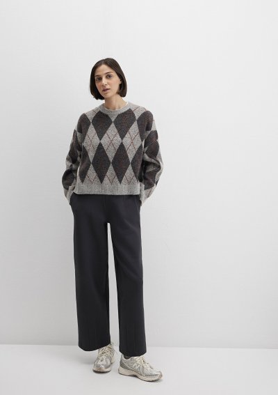 YUVARLAK YAKA KAZAK Gri Melanj