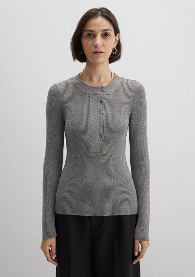 YUVARLAK YAKA KAZAK Gri Melanj