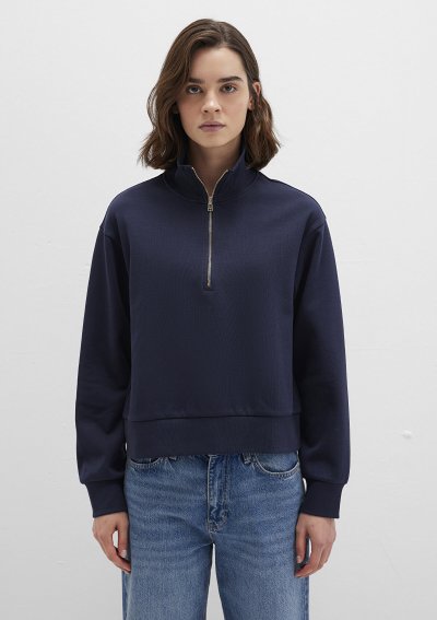 YARIM FERMUARLI SWEATSHİRT Koyu Lacivert