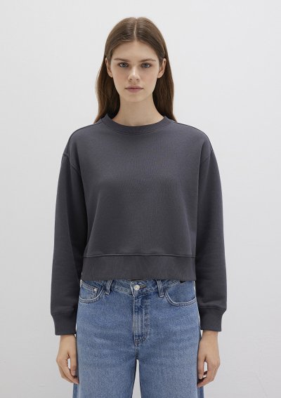 BİSİKLET YAKA SWEATSHIRT Gri İnce Çizgil