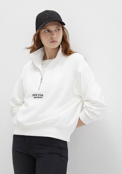 YARIM FERMUARLI SWEATSHIRT Kırık Beyaz