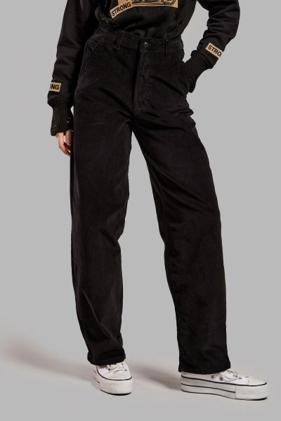 Kadın Antrasit Renk İnce Fitilli Kadife Kumaş Skater Fit Pantolon