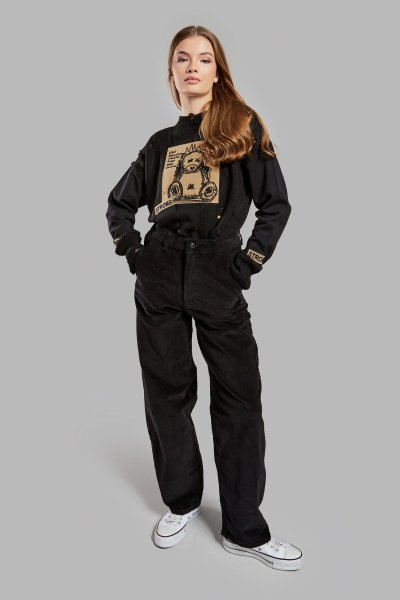 Kadın Antrasit Renk İnce Fitilli Kadife Kumaş Skater Fit Pantolon