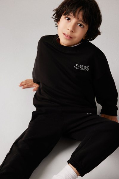 MAVİ LOGO BASKILI SWEATSHIRT Siyah