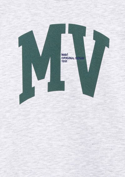 MV LOGO BASKILI SWEATSHIRT Açık Gri Mela