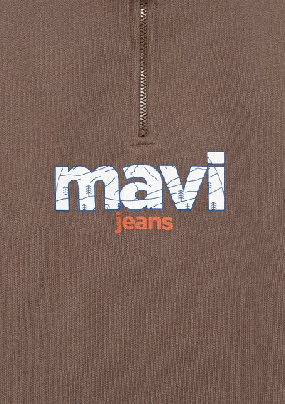 MAVİ BASKILI YARI FERMUARLI SWEATSHIRT K