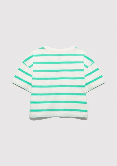 MAVİ LOGO BASKILI ÇİZGİLİ CROP TİŞÖRT Br