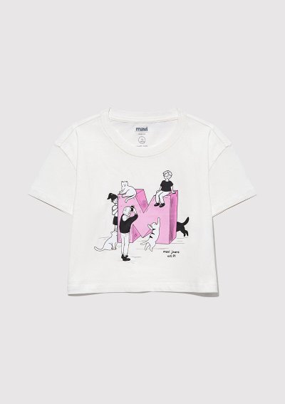 M BASKILI TİŞÖRT Kırık Beyaz