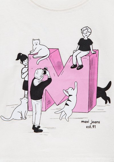 M BASKILI TİŞÖRT Kırık Beyaz