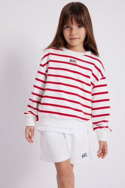 MAVİ LOGO BASKILI ÇİZGİLİ SWEATSHIRT  Ac