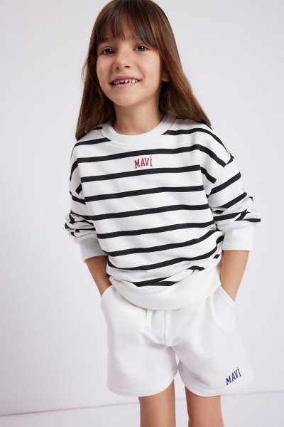 MAVİ LOGO BASKILI ÇİZGİLİ SWEATSHIRT  Si