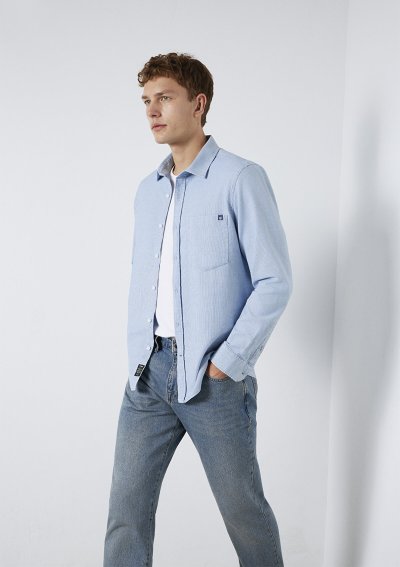 ÇİZGİLİ GÖMLEK White stripe /indigo zemi