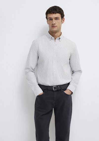 ÇİZGİLİ GÖMLEK White üzerine Glacier Gra