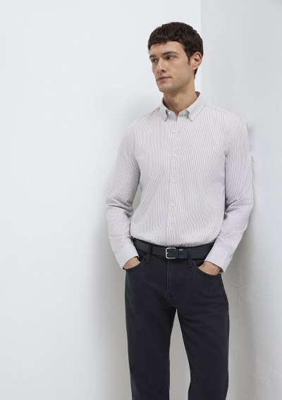 ÇİZGİLİ GÖMLEK White üzerine Glacier Gra