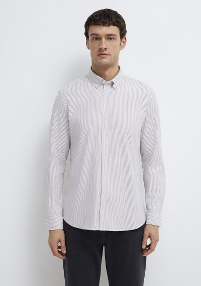 ÇİZGİLİ GÖMLEK White üzerine Glacier Gra