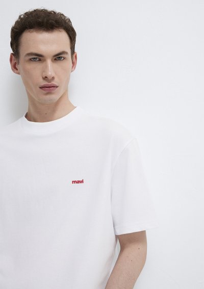 MAVİ BASKILI TİŞÖRT Beyaz