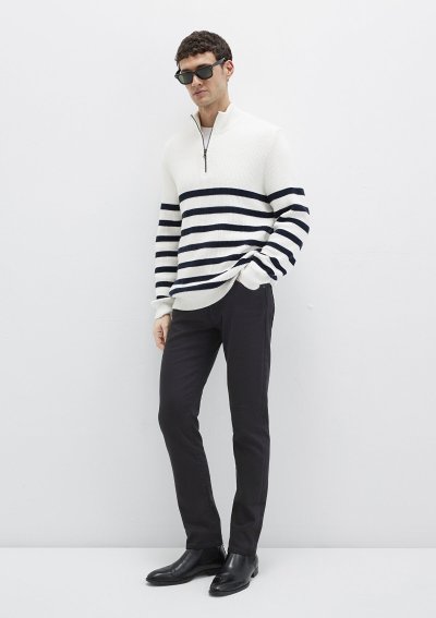 ÇİZGİLİ FERMUARLI KAZAK Kırık Beyaz