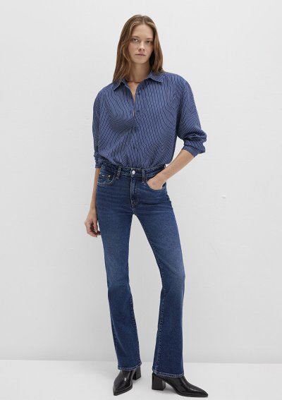 UZUN KOLLU GÖMLEK Lacivert Çizgili