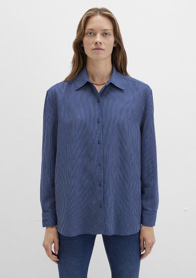 UZUN KOLLU GÖMLEK Lacivert Çizgili