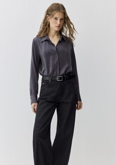 UZUN KOLLU DOKUMA GÖMLEK  Kömür