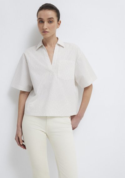 UZUN KOLLU DOKUMA BLUZ Green Stripe