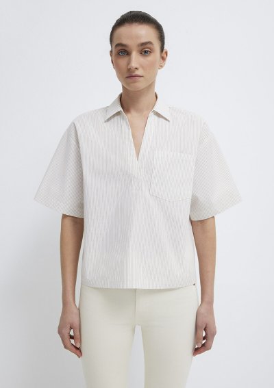 UZUN KOLLU DOKUMA BLUZ Green Stripe