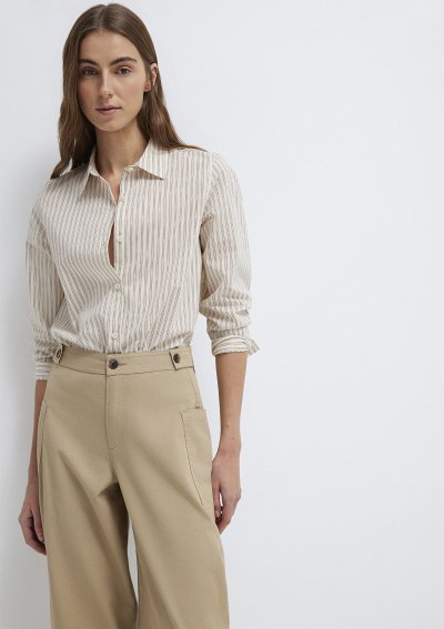 UZUN KOLLU DOKUMA GÖMLEK  Kahverengi Çiz