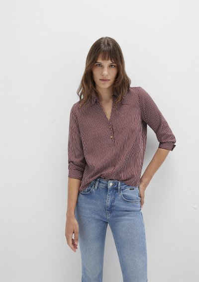 DÜĞME DETAYLI BLUZ Burgundy Stripe