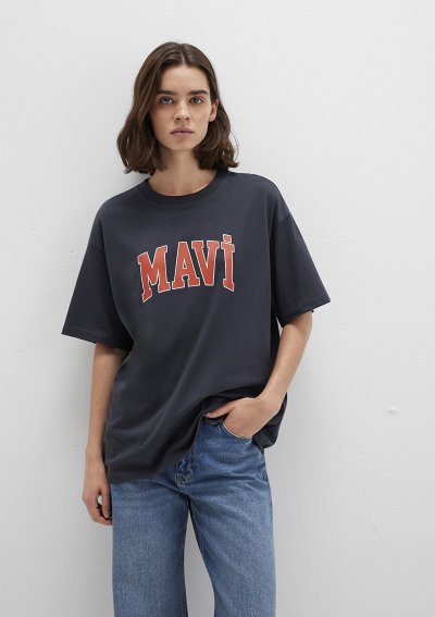 MAVİ BASKILI TİŞÖRT Koyu Antrasit