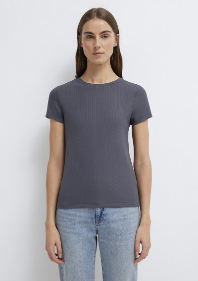 KISA KOLLU BASIC PENYE ÜST Gri İnce Çizg