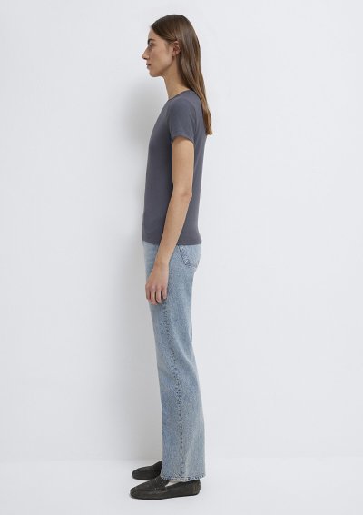 KISA KOLLU BASIC PENYE ÜST Gri İnce Çizg