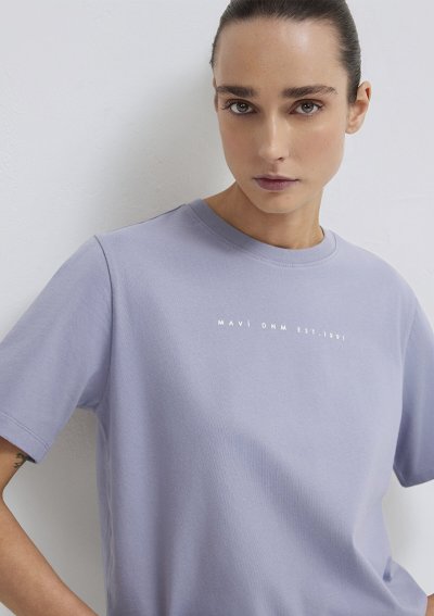 MAVİ BASKILI TİŞÖRT Soluk Mor