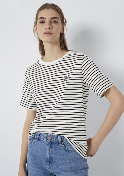 LOGO BASKILI T-SHIRT Siyah Çizgili