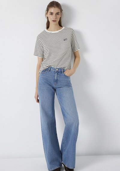 LOGO BASKILI T-SHIRT Siyah Çizgili