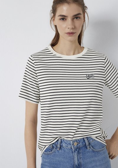 LOGO BASKILI T-SHIRT Siyah Çizgili