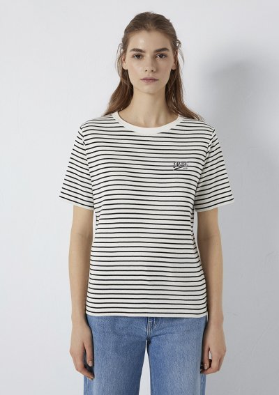 LOGO BASKILI T-SHIRT Siyah Çizgili