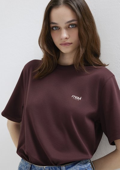 MAVİ BASKILI TİŞÖRT Karamel