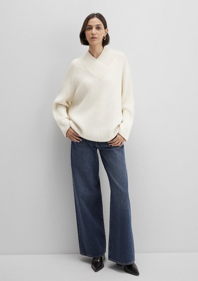 V YAKA KAZAK Kırık Beyaz