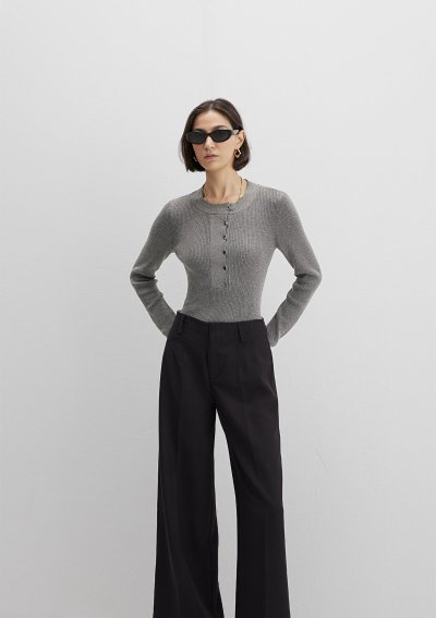 YUVARLAK YAKA KAZAK Gri Melanj