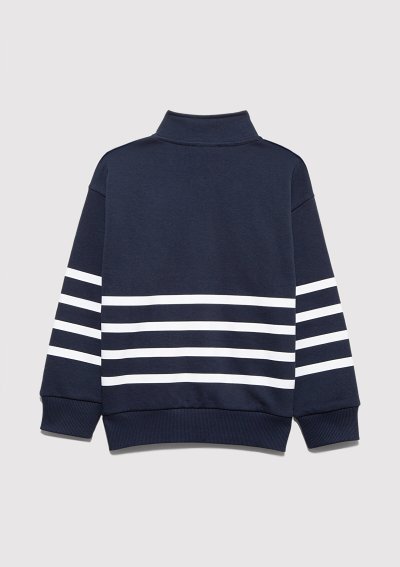 YARI FERMUARLI ÇİZGİLİ SWEATSHIRT Koyu L